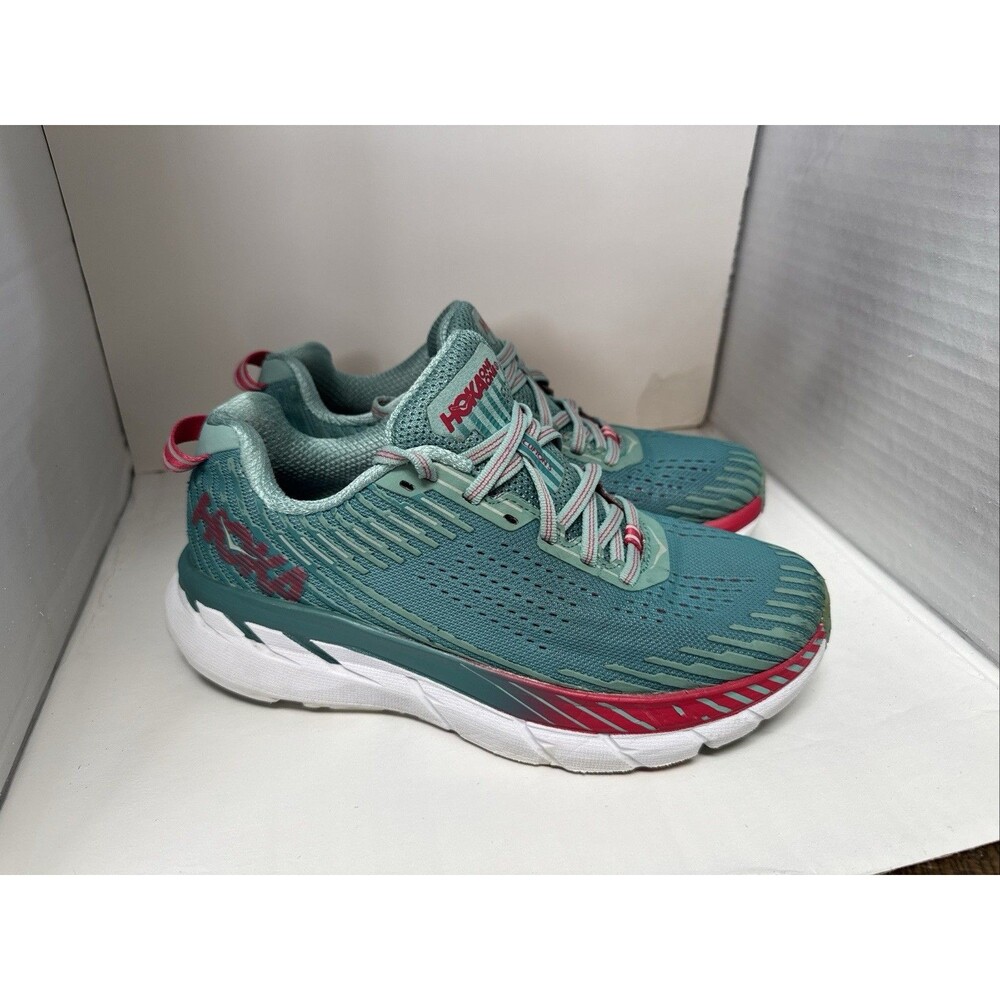 Hoka One One Clifton 5 Shoes Womens Size 6 Blue Pink Running Sneakers 1093756